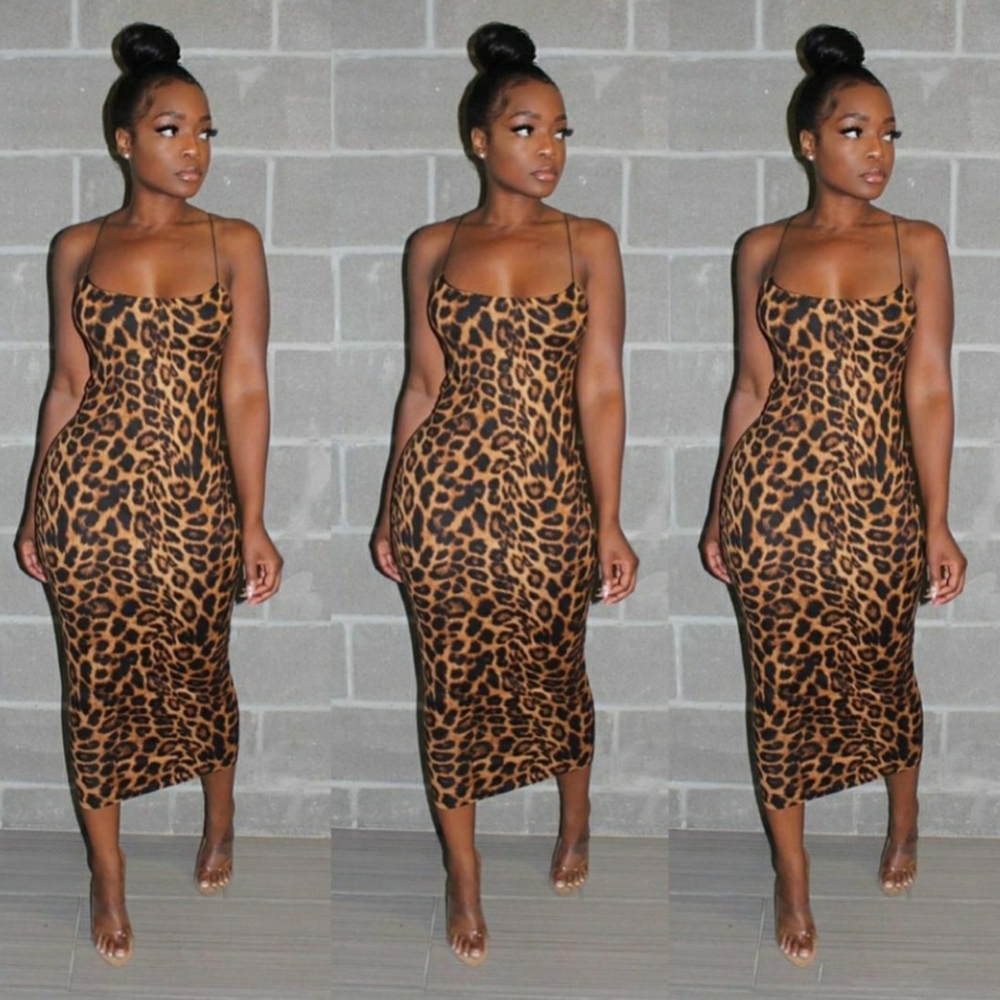 Leopard print midi bodycon dress